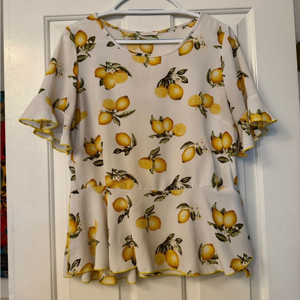 Lemon Print Ruffled Peplum Blouse